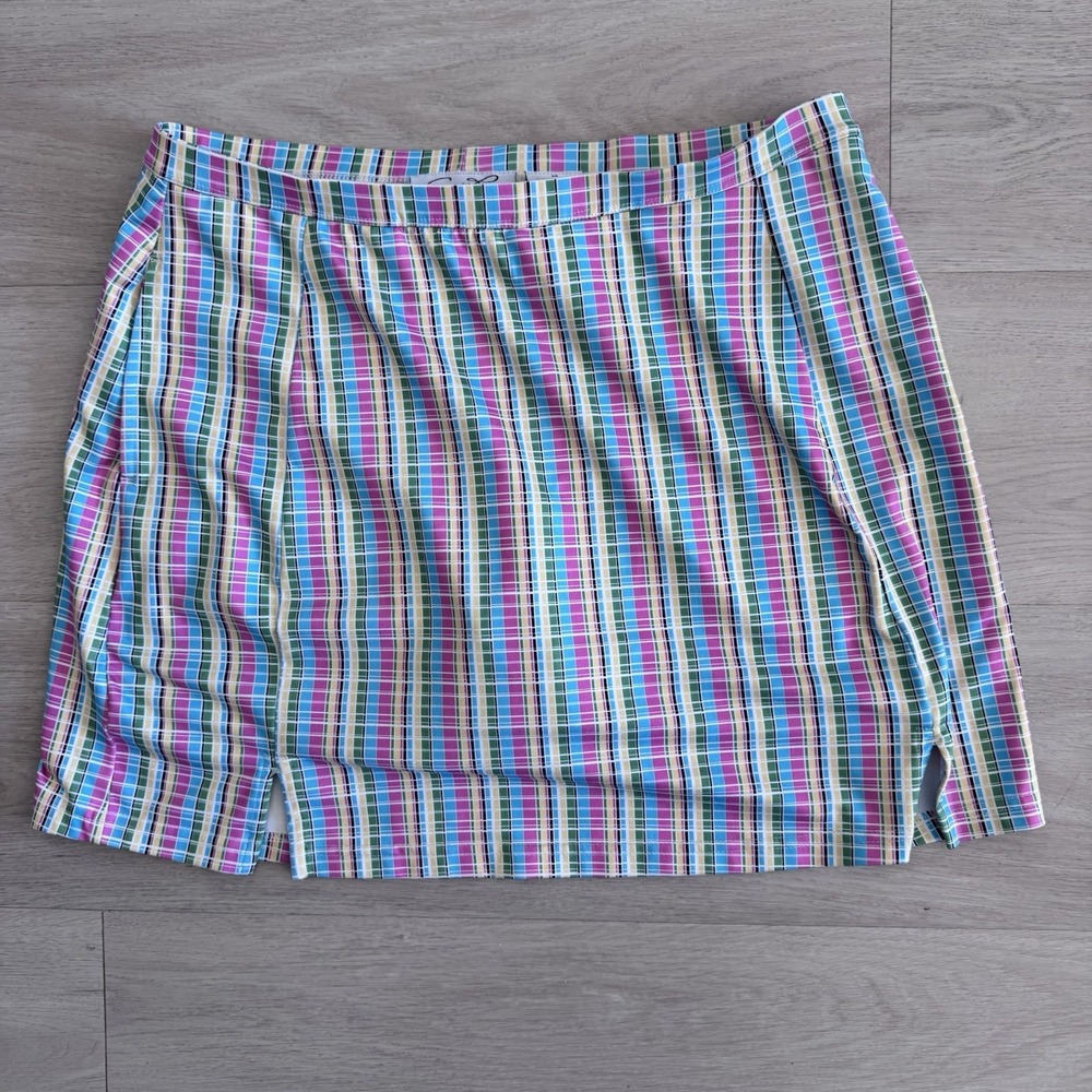 Cindy Ricci Colorful Plaid Skort Skirt Shorts Size M Stretch Golf Tennis